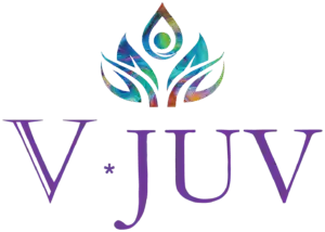 Colorful logo with text "V*JUV" below.
