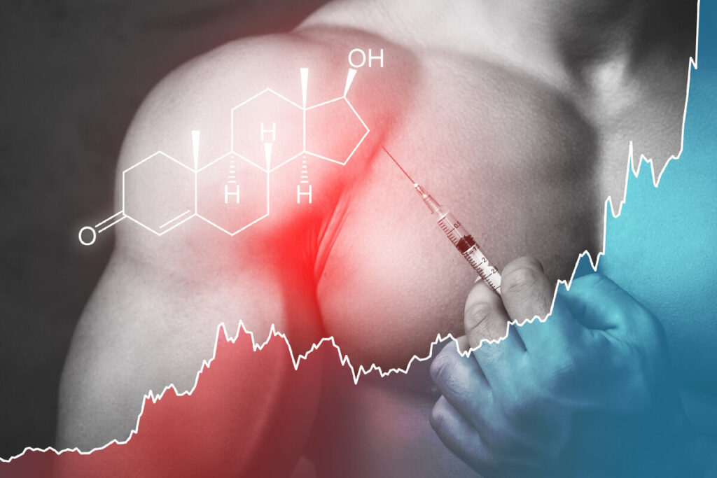 Muscle injection with chemical structure overlay.