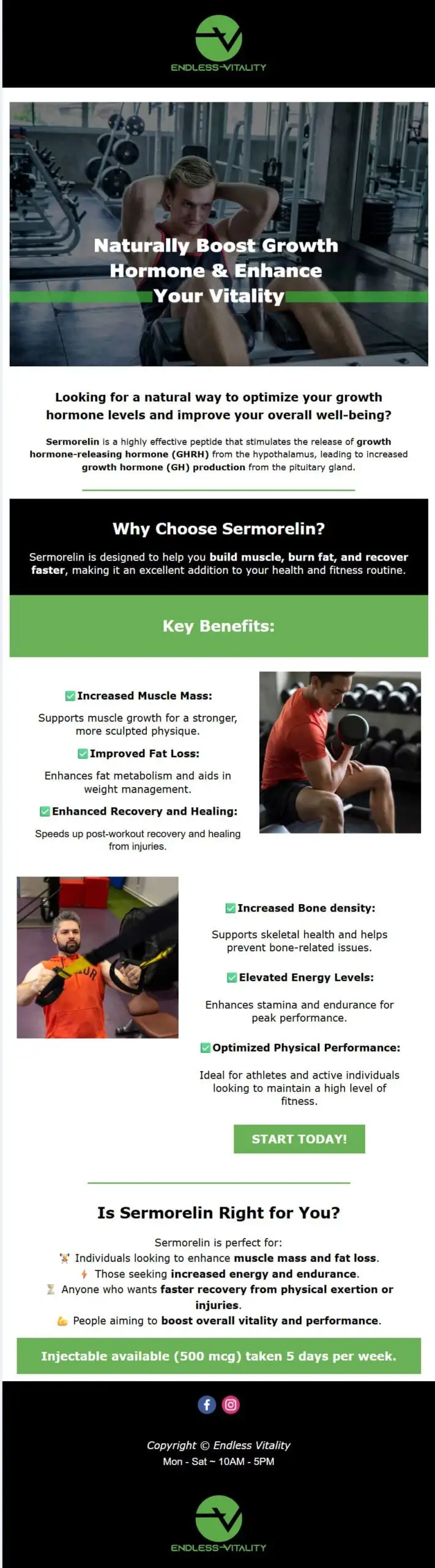 Health benefits of Sermorelin therapy advertisement.