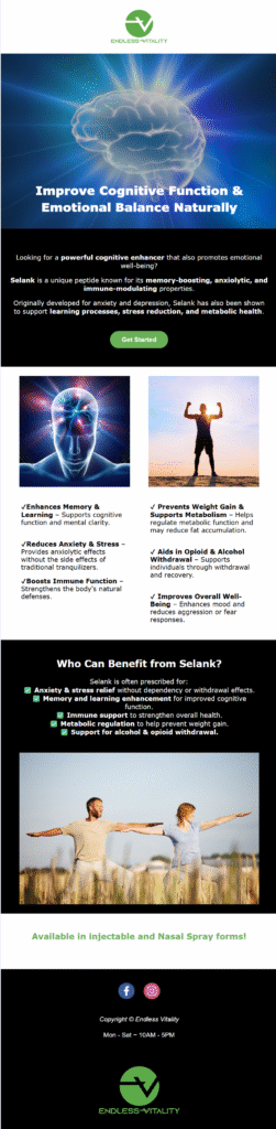Brain health and emotional balance promotional flyer.