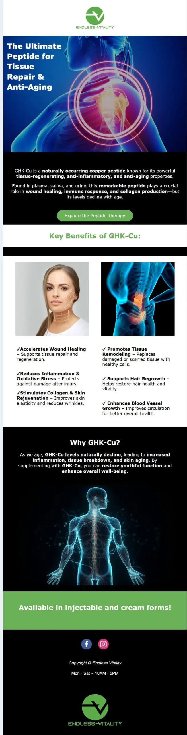 Medical infographic on tissue repair benefits.