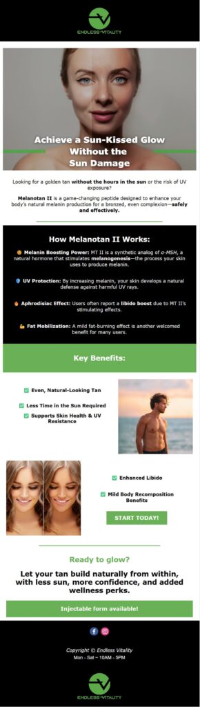 Skincare product promoting sunless tanning benefits.