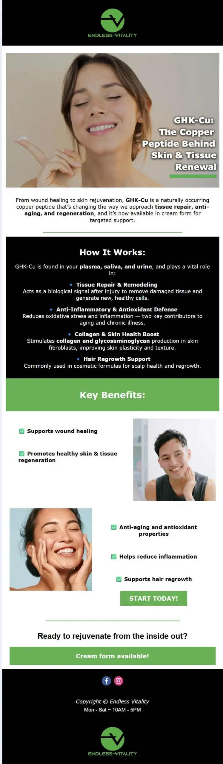 Skincare product benefits and call to action.